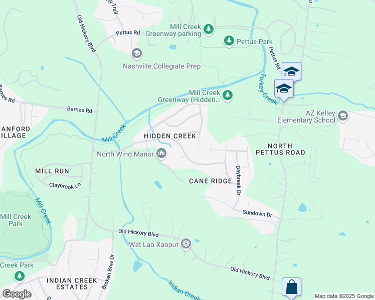 map of restaurants, bars, coffee shops, grocery stores, and more near 3173 Hidden Creek Drive in Nashville