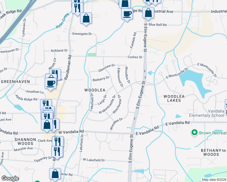 map of restaurants, bars, coffee shops, grocery stores, and more near 3300 Winchester Drive in Greensboro