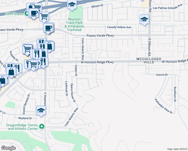 map of restaurants, bars, coffee shops, grocery stores, and more near 200 Viento Ridge Street in Henderson