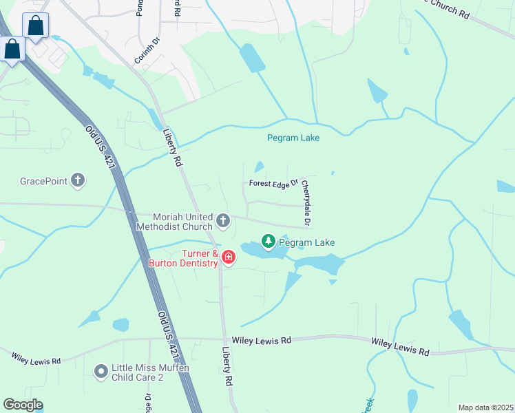 map of restaurants, bars, coffee shops, grocery stores, and more near 2102 Liberty Valley Road in Greensboro