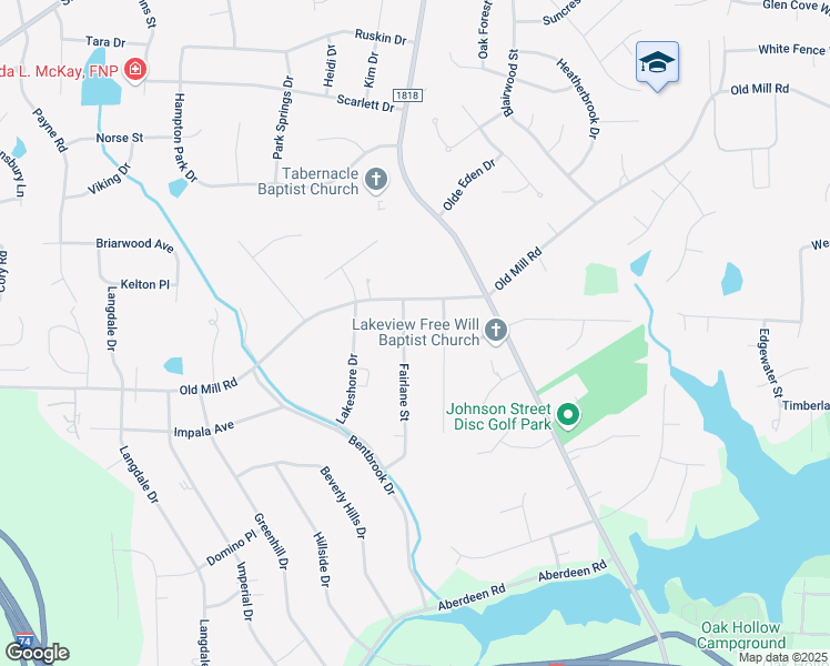 map of restaurants, bars, coffee shops, grocery stores, and more near 3629 Fairlane Street in High Point