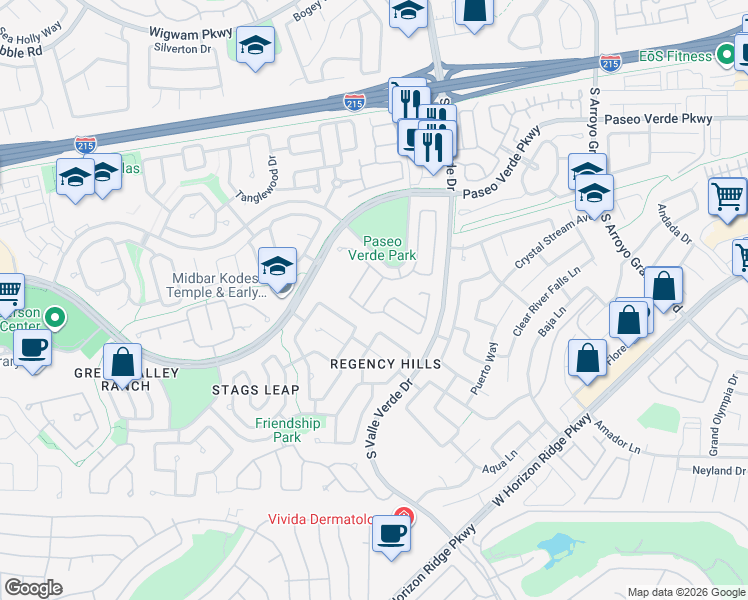 map of restaurants, bars, coffee shops, grocery stores, and more near 1843 Vista Pointe Avenue in Henderson