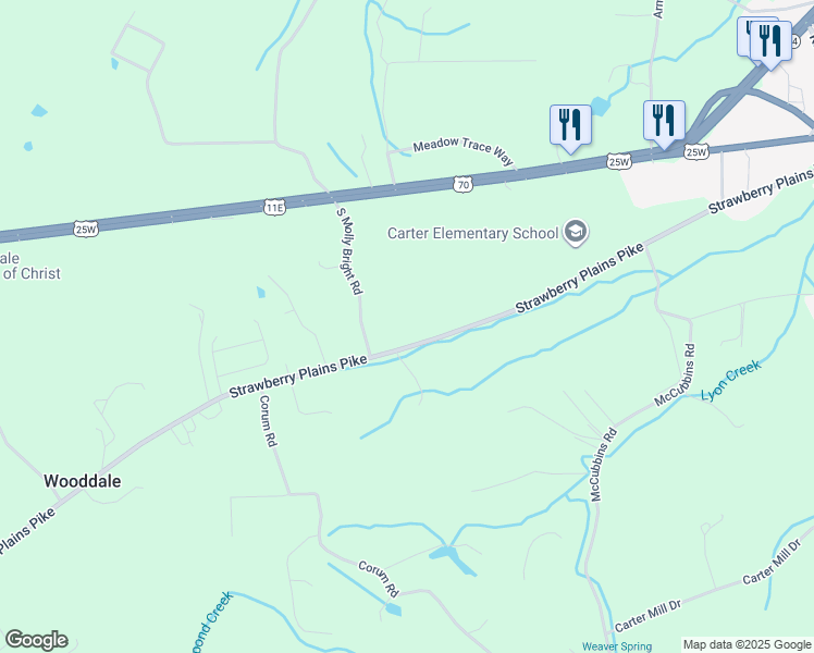 map of restaurants, bars, coffee shops, grocery stores, and more near 8315 Strawberry Plains Pike in Knoxville