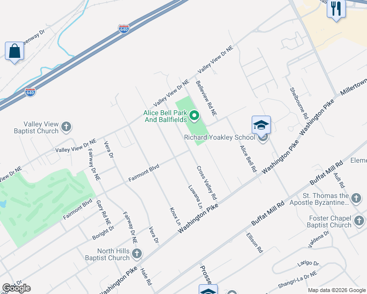 map of restaurants, bars, coffee shops, grocery stores, and more near 3113 Cross Valley Road in Knoxville