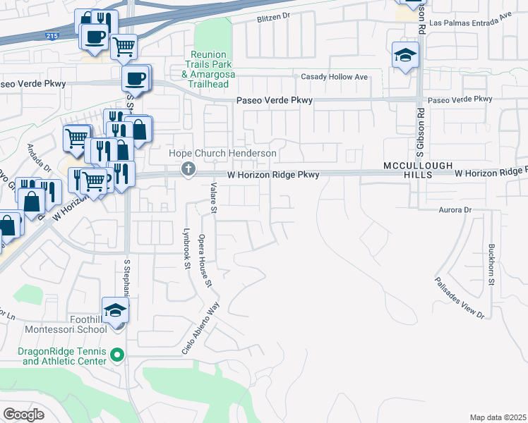 map of restaurants, bars, coffee shops, grocery stores, and more near 200 Viento Ridge Street in Henderson