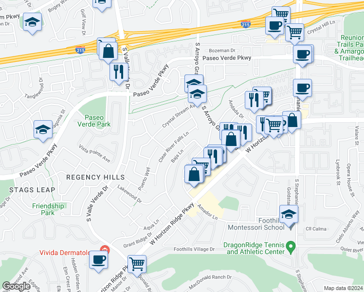 map of restaurants, bars, coffee shops, grocery stores, and more near 1766 Baja Lane in Henderson