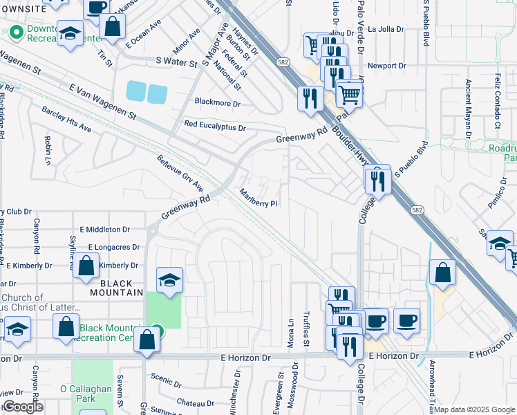 map of restaurants, bars, coffee shops, grocery stores, and more near 655 Marlberry Place in Henderson