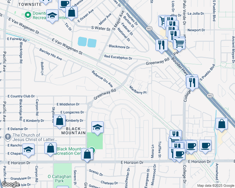 map of restaurants, bars, coffee shops, grocery stores, and more near 480 Greenway Road in Henderson