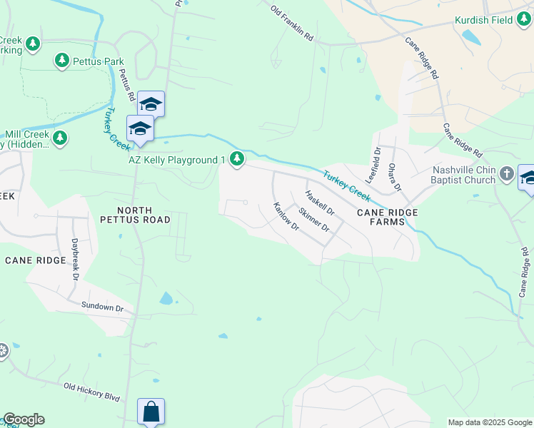 map of restaurants, bars, coffee shops, grocery stores, and more near 3005 Katonka Drive in Nashville