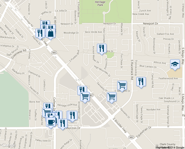 map of restaurants, bars, coffee shops, grocery stores, and more near 1020 South Boulder Highway in Henderson