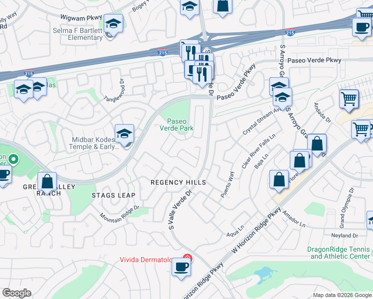 map of restaurants, bars, coffee shops, grocery stores, and more near 1843 Vista Pointe Avenue in Henderson