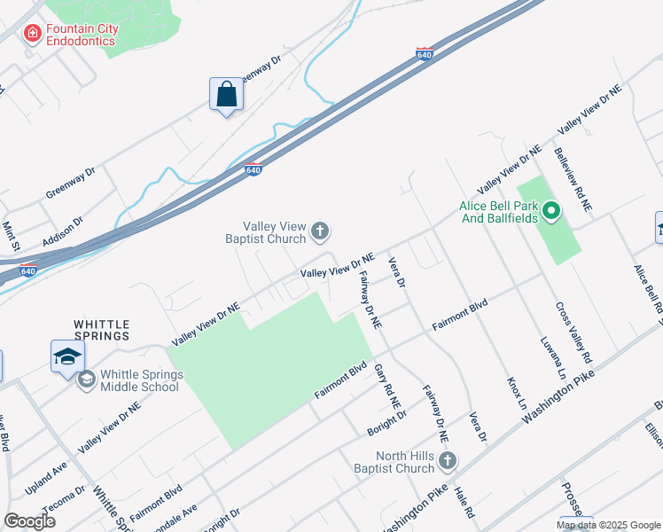map of restaurants, bars, coffee shops, grocery stores, and more near 3518 Valley View Drive Northeast in Knoxville