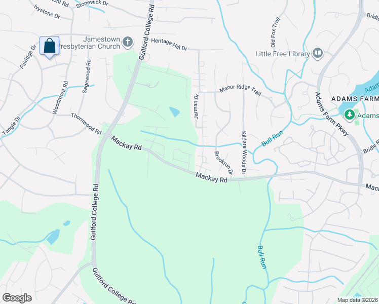 map of restaurants, bars, coffee shops, grocery stores, and more near 5356-5388 Mackay Road in Jamestown