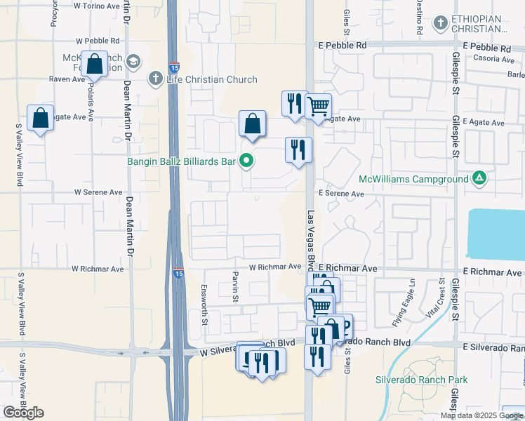 map of restaurants, bars, coffee shops, grocery stores, and more near 2455 West Serene Avenue in Las Vegas