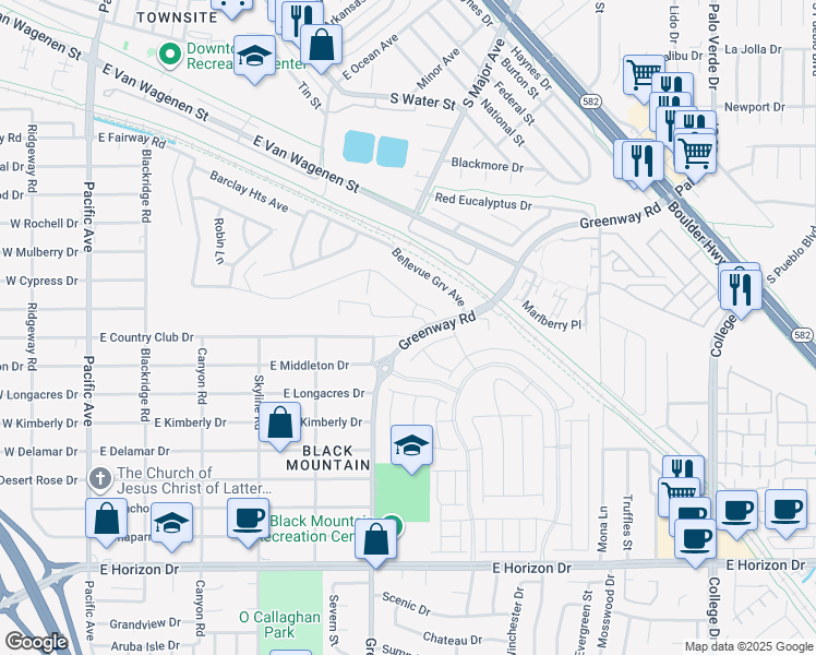 map of restaurants, bars, coffee shops, grocery stores, and more near 402 East Country Club Drive in Henderson