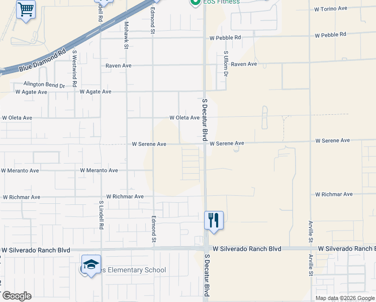 map of restaurants, bars, coffee shops, grocery stores, and more near 9380 South Decatur Boulevard in Las Vegas