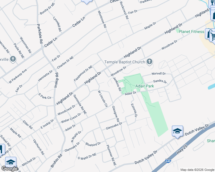 map of restaurants, bars, coffee shops, grocery stores, and more near 4606 East Lincoln Circle in Knoxville
