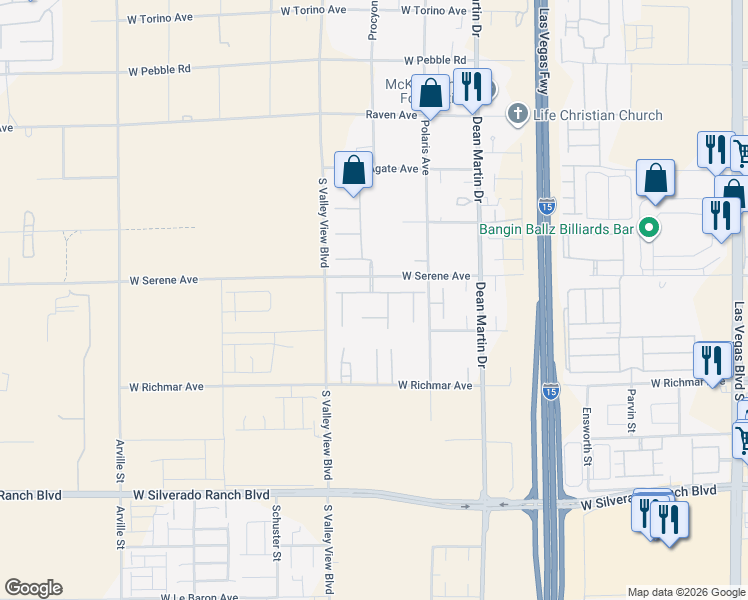 map of restaurants, bars, coffee shops, grocery stores, and more near 3625 Frank Derek Avenue in Las Vegas