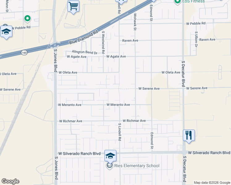 map of restaurants, bars, coffee shops, grocery stores, and more near 2 West Serene Avenue in Las Vegas