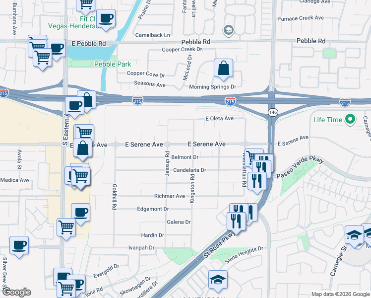 map of restaurants, bars, coffee shops, grocery stores, and more near 2828 Belmont Drive in Henderson
