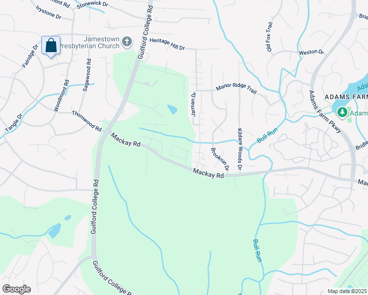 map of restaurants, bars, coffee shops, grocery stores, and more near 5356-5388 Mackay Road in Jamestown
