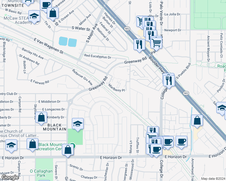 map of restaurants, bars, coffee shops, grocery stores, and more near 639 Marlberry Place in Henderson
