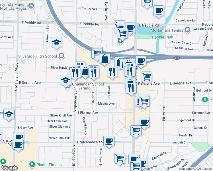map of restaurants, bars, coffee shops, grocery stores, and more near 2134 Pescara Court in Las Vegas
