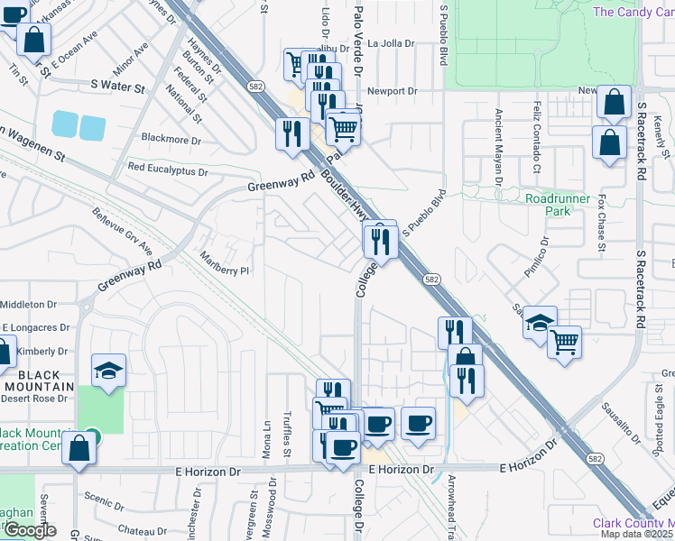 map of restaurants, bars, coffee shops, grocery stores, and more near 666 Bellus Place in Henderson