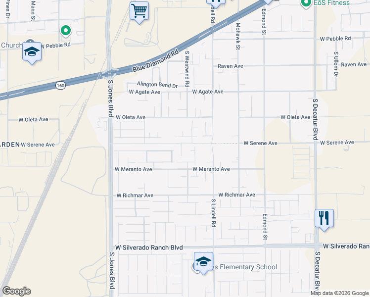 map of restaurants, bars, coffee shops, grocery stores, and more near 2 Mezza Luna Court in Henderson