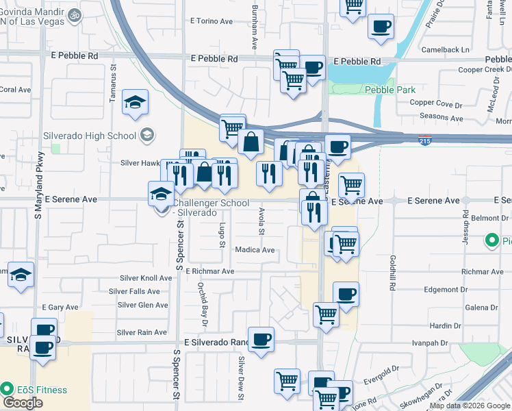 map of restaurants, bars, coffee shops, grocery stores, and more near 2134 Pescara Court in Las Vegas
