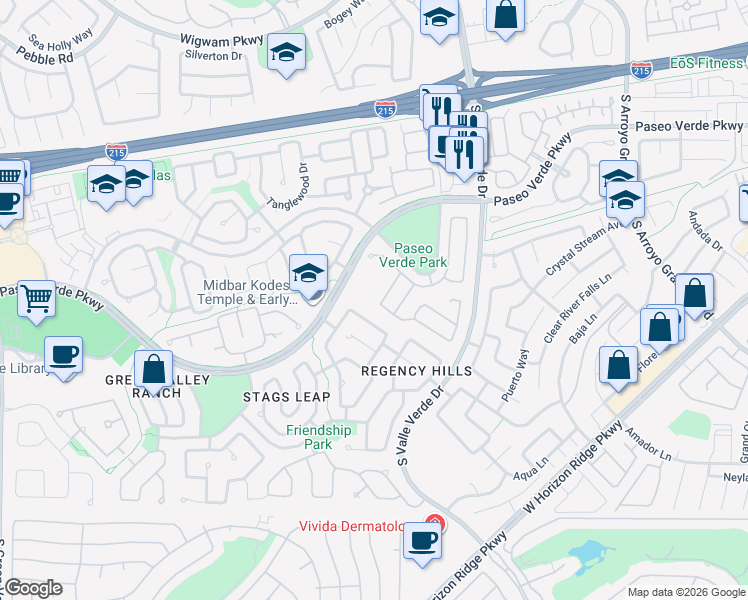 map of restaurants, bars, coffee shops, grocery stores, and more near 285 Spring Palms Street in Henderson