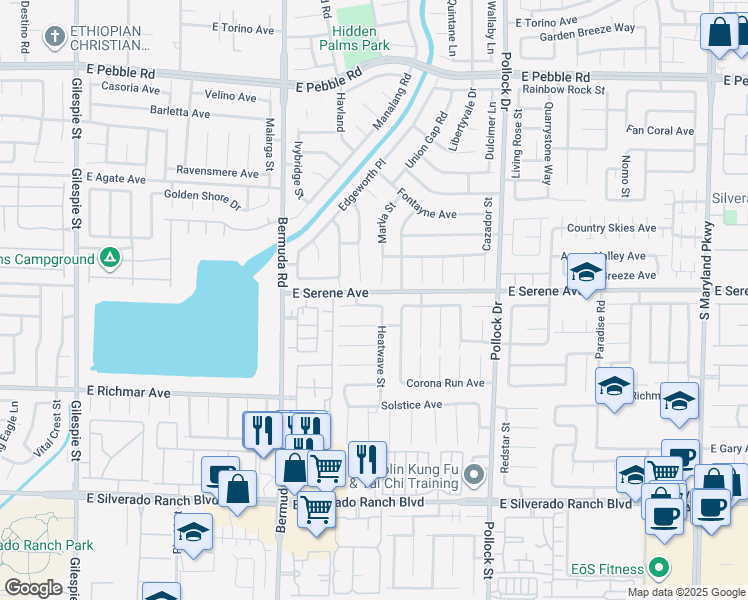 map of restaurants, bars, coffee shops, grocery stores, and more near 602 Kavanagh Place in Las Vegas