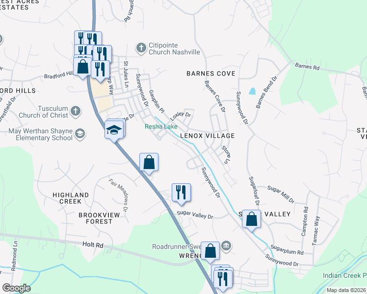 map of restaurants, bars, coffee shops, grocery stores, and more near 8814 Deacons Lane in Nashville
