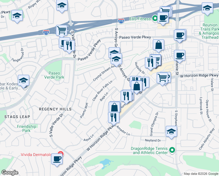 map of restaurants, bars, coffee shops, grocery stores, and more near 1744 Baja Lane in Henderson