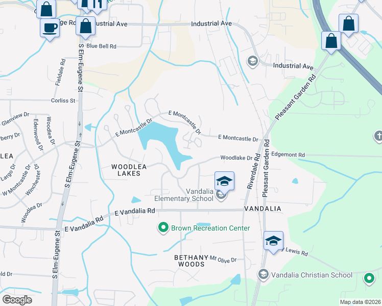 map of restaurants, bars, coffee shops, grocery stores, and more near 17 Treeble Court in Greensboro