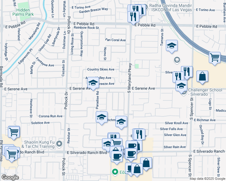 map of restaurants, bars, coffee shops, grocery stores, and more near 1092 Whispering Birch Avenue in Las Vegas