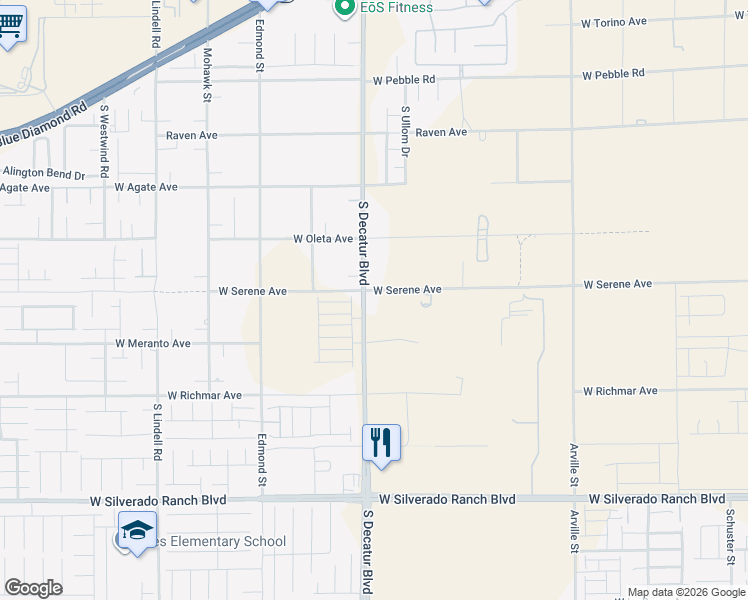 map of restaurants, bars, coffee shops, grocery stores, and more near 9320 S Decatur Blvd in Las Vegas