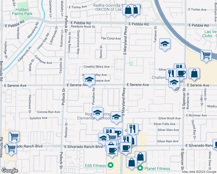 map of restaurants, bars, coffee shops, grocery stores, and more near 1092 Whispering Birch Avenue in Las Vegas