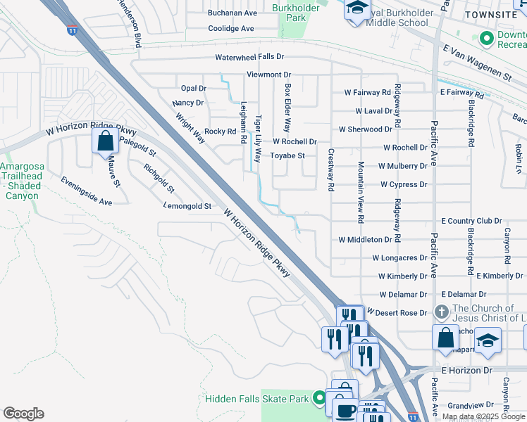 map of restaurants, bars, coffee shops, grocery stores, and more near 486 Tiger Lily Way in Henderson