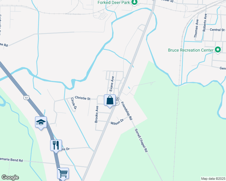 map of restaurants, bars, coffee shops, grocery stores, and more near 510 McDearmon Street in Dyersburg