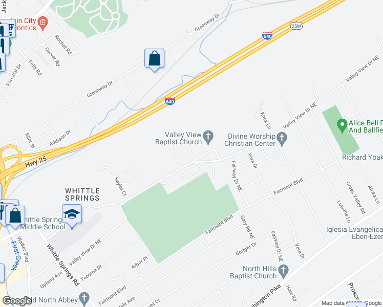 map of restaurants, bars, coffee shops, grocery stores, and more near 3635 Starview Way in Knoxville