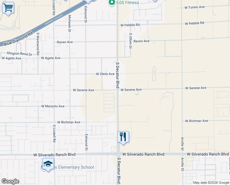 map of restaurants, bars, coffee shops, grocery stores, and more near 9320 South Decatur Boulevard in Las Vegas