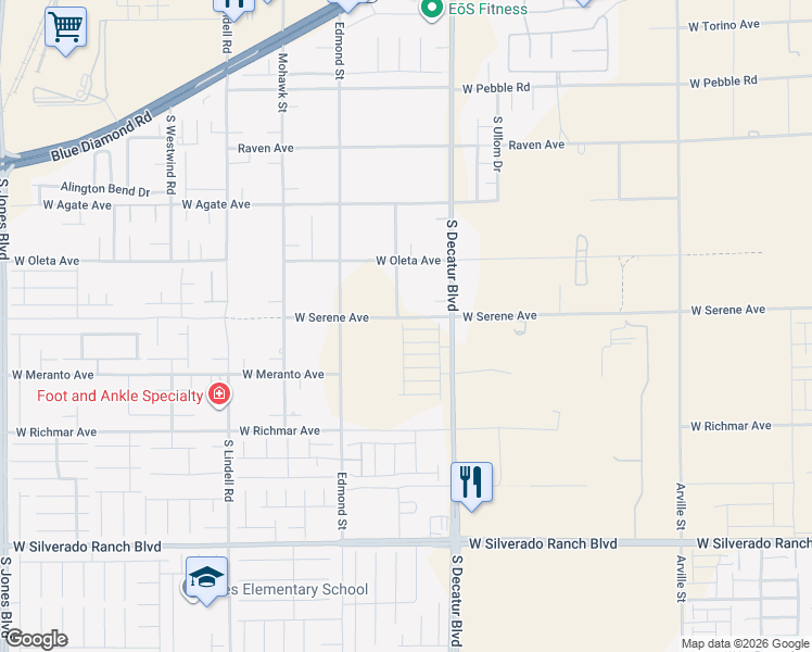 map of restaurants, bars, coffee shops, grocery stores, and more near 9275 South Decatur Boulevard in Las Vegas