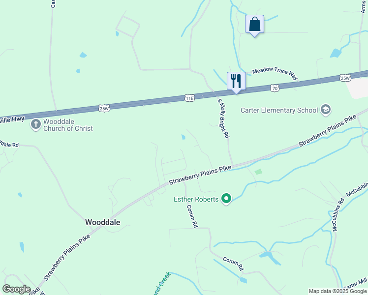 map of restaurants, bars, coffee shops, grocery stores, and more near 8222 Broken Rock Lane in Knoxville