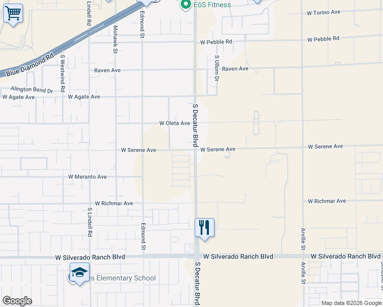 map of restaurants, bars, coffee shops, grocery stores, and more near 9320 South Decatur Boulevard in Las Vegas
