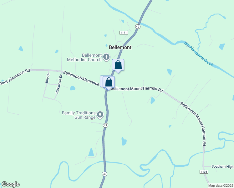map of restaurants, bars, coffee shops, grocery stores, and more near 3033 Bellemont Mount Hermon Road in Burlington