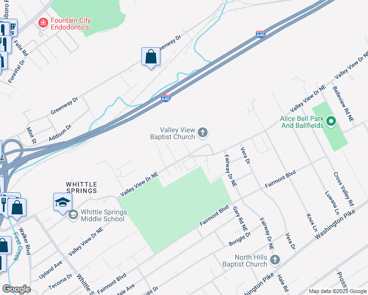 map of restaurants, bars, coffee shops, grocery stores, and more near 3648 Starview Way in Knoxville