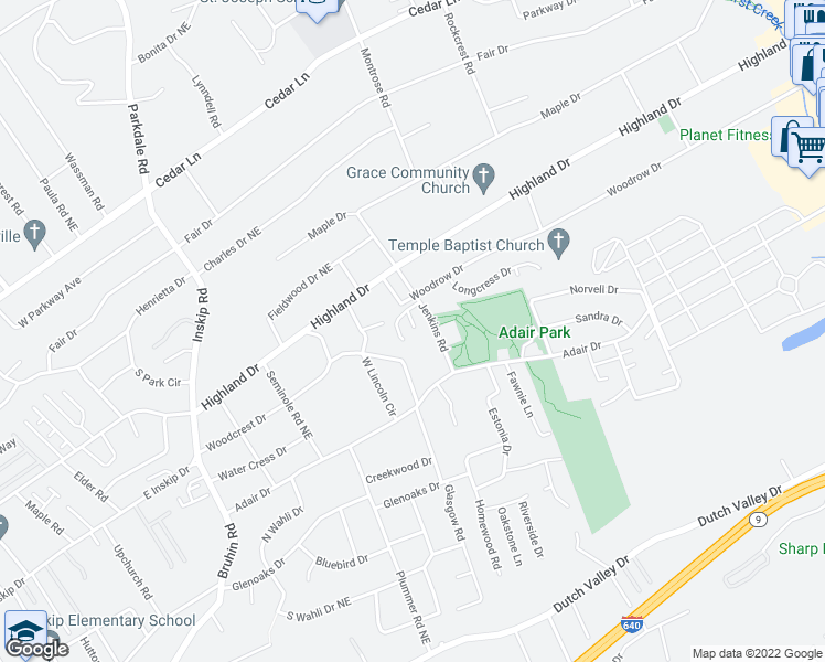 map of restaurants, bars, coffee shops, grocery stores, and more near 4842 Poplar Crest Way in Knoxville