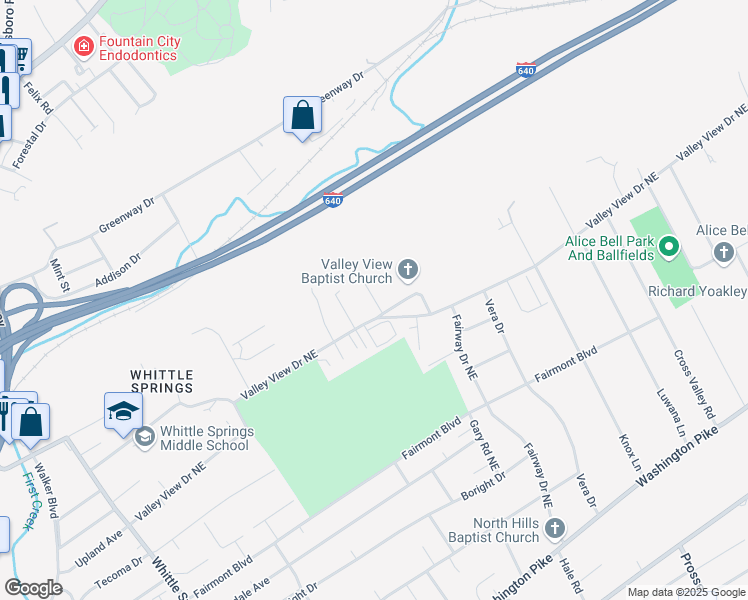 map of restaurants, bars, coffee shops, grocery stores, and more near 3638 Starview Way in Knoxville