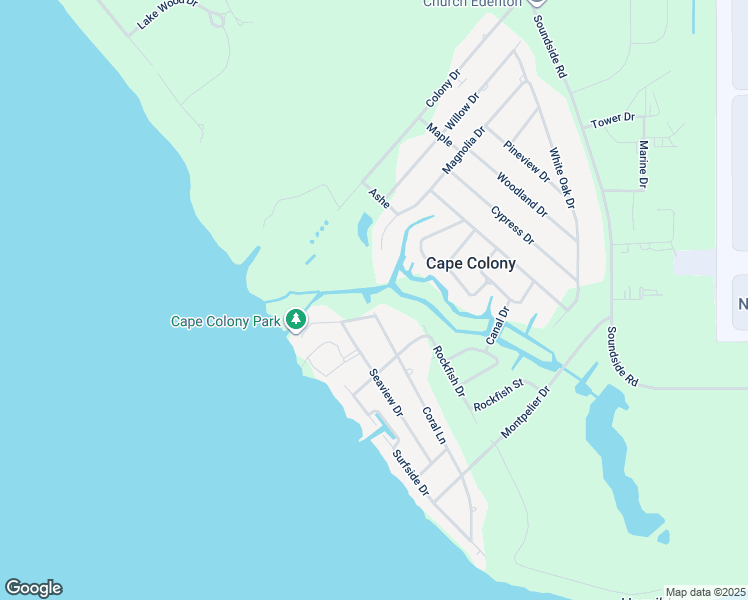 map of restaurants, bars, coffee shops, grocery stores, and more near 303 Coral Lane in Edenton